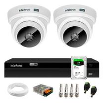 Kit 2 Câmeras Dome VHC 1120 D HD 720p HDCVI Infravermelho de 20 metros Lente 2.8mm Intelbras + DVR MHDX 1204 com 4 Canais Multi HD + HD 1TB Barracuda