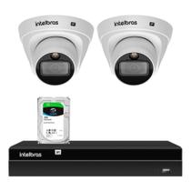 Kit 2 Câmeras Dome VIP 1220 D Full Color G4 Intelbras Full HD PoE IP67 Visão Noturna Colorida + NVR 1404 com 4 Canais Ultra HD 4k + HD 1TB Skyhawk