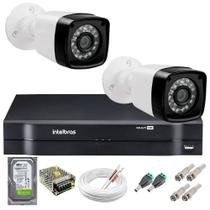 Kit 2 Câmeras + DVR Intelbras Câmeras HD 720p 20m Infravermelho + Fonte, 100M Cabo e Acessórios
