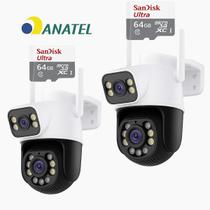 Kit 2 Câmeras Externa Ip WiFi Icsee Full HD 4k 8mp 360 Rotativa Visão Noturna Rastreamento Segurança Externa com Infravermelho Com 2 Cartão 64gb