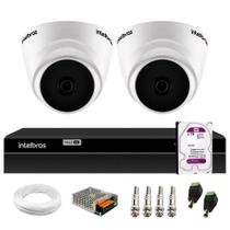 Kit 2 Câmeras Intelbras VHD 1120 Dome G7 HD 720p, Lente 2.8mm, Visão Noturna 20M + DVR Intelbras MHDX 1204 4 Canais + HD 2TB