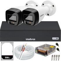 Kit 2 Câmeras Intelbras VHD 1220 B Full Color DVR Mhdx 3104c Hd 500GB colorido 24hrs