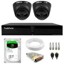 Kit 2 Câmeras Intelbras VHD 1220 D Dome Black Full HD 1080p, Lente 2.8mm, Visão Noturna 20m + Dvr Tudo Forte TFHDX 3304 4 Canais + HD 2TB BarraCuda