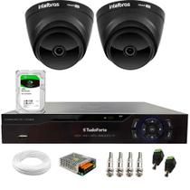 Kit 2 Câmeras Intelbras VHD 1220 D Dome Black Full HD 1080p, Lente 2.8mm, Visão Noturna 20m + Dvr Tudo Forte TFHDX 3304 4 Canais + HD 2TB BarraCuda