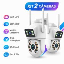 Kit 2 Câmeras IP WiFi 360 Lente Dupla 6MP Prova D'Água Áudio Detecção Movimento