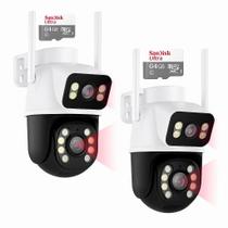 Kit 2 Câmeras Ip Wifi 8mp 360 Rotação Externa Dupla Anatel Infravermelho Rastreamento Visão Noturna Prova Dágua Com 2 Cartão Memória 64 GB Junto Nf