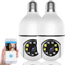 Kit 2 Câmeras Lâmpada Wifi Ip Segurança Panorâmica Giratória 360 1080P com Visão Noturna Pet