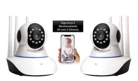 Kit 2 Câmeras Robô IP Noturna Alarme 3 Antenas Câmera de Segurança, Monitoramento, Espiã, babá, PET