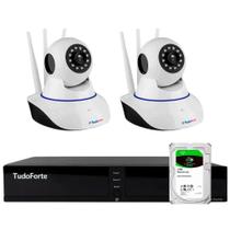 Kit 2 Câmeras Robô IP Wifi HD 720p Com áudio e Visão Noturna Tudo Forte + DVR Gravador TFHDX 3304 4 Canais + HD 2TB Barracuda