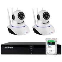 Kit 2 Câmeras Robô IP Wifi HD 720p Sem Fio Com áudio e Visão Noturna Tudo Forte + DVR Gravador Tudo Forte TFHDX 3304 4 Canais + HD 2TB Skyhawk