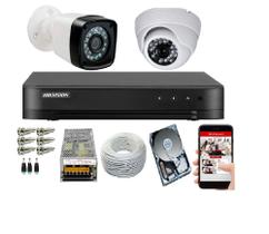 Kit 2 Cameras Segurança 1080p Full Hd Dvr Hikvision 4ch Alta Resolução c/ Acessórios + Hd 160gb