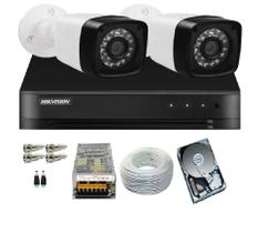 Kit 2 Cameras Segurança 720p Hd Dvr Hikvision 4ch Alta Resolução c/ Acessórios + Hd 160gb