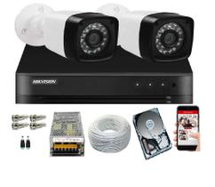 Kit 2 Cameras Segurança 720p Hd Dvr Hikvision 4ch Alta Resolução c/ Acessórios + Hd 250gb