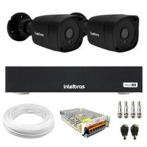Kit 2 Câmeras Segurança Black Full HD 1080p Lente 2.8mm Infra 20M DVR Intelbras MHDX 3004 4 Canais