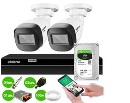 Kit 2 Câmeras Segurança Bullet HD 720p VHD 1120 B 20m DVR Intelbras MHDX 1204 4 Canais 1TB Kit 2 Câmeras Segurança Bullet HD 720p VHD 1120 B 20m DVR Intelbras MHDX 1204 4 Canais 1TB