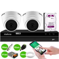 Kit 2 Câmeras Segurança Dome 720p VHL 1120 D 3,6mm IR 20 DVR Intelbras MHDX 1204 4 Canais 1TB Purple