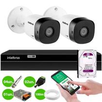 Kit 2 Câmeras Segurança HD 720p VHD 1010 B DVR Intelbras 4 Canais MHDX 1004 Inteligente 2TB Purple