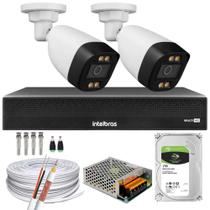 Kit 2 Câmeras Segurança Imagem Colorida a Noite 1080p Full Hd 2.8mm Dvr Intelbras 1tb