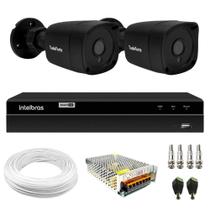 Kit 2 Câmeras Tudo Forte Bullet TF 2020 B Black Full HD 1080p Lente 2.8mm Visão Noturna 20M IP66 + DVR Intelbras MHDX 1204 4 Canais