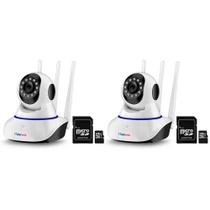 Kit 2 Câmeras Tudo Forte Robô Wireless 3 Antenas HD 720p com Áudio e Função Babá Eletrônica Visão Noturna de 10 Metros + cartão de memória de 128 GB