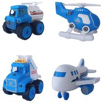 Kit 2 Caminhão Avião e helicóptero Montar e Desmontar Infantil Brinquedo