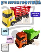 Kit 2 Caminhão Brinquedo Caçamba E Boiadeiro Articulado Com Animais Infantil Super Frotinha Divplast