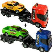 Kit 2 Caminhão de brinquedo reboque prancha + 2 carros esportivos inclusos Presente Menino
