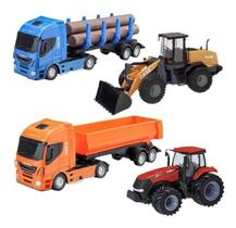 Kit 2 Caminhão Iveco + 2 Trator Case Carregadeira Miniatura