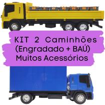 Kit 2 Caminhões de Brinquedo Iveco: 1 Engradados + 1 Baú Com Acessórios