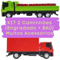 Kit 2 Caminhões de Brinquedo Iveco: 1 Engradados + 1 Baú Com Acessórios - Usual Brinquedos