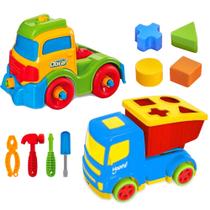 kit 2 Caminhões Didáticos Encaixar Formas e Montar com Chave kit 2 Caminhões Didáticos Encaixar Formas e Montar com Chave