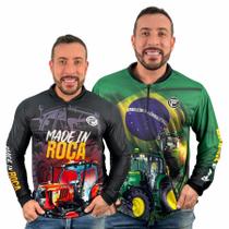 KIT 2 Camisa Agro Proteção Solar UV 50+ Masculina Camiseta Manga Longa c/ Zíper Bruto Fazenda Trator Dry Fit Bruto