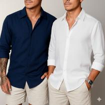 Kit 2 Camisa com toque Linho Manga Longa Masculina Social Confortável Casual Elegante Leve Verão Kit 2 Camisa com toque Linho Manga Longa Masculina Social Confortável Casual Elegante Leve Verão