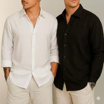 Kit 2 Camisa com toque Linho Manga Longa Masculina Social Confortável Casual Elegante Leve Verão Kit 2 Camisa com toque Linho Manga Longa Masculina Social Confortável Casual Elegante Leve Verão