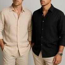 Kit 2 Camisa com toque Linho Manga Longa Masculina Social Confortável Casual Elegante Leve Verão Kit 2 Camisa com toque Linho Manga Longa Masculina Social Confortável Casual Elegante Leve Verão