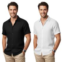 Kit 2 Camisa com toque linho Masculina para verão praia manga curta fresca moda Kit 2 Camisa com toque linho Masculina para verão praia manga curta fresca moda