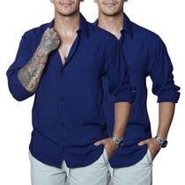 Kit 2 Camisa de Linho Blusa Manga Longa Viscose Praia Masculina Muitas Cores