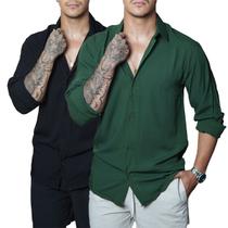 Kit 2 Camisa de Linho Blusa Manga Longa Viscose Praia Masculina Muitas Cores