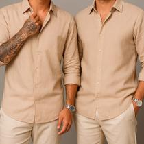 Kit 2 Camisa de Linho Blusa Manga Longa Viscose Praia Masculina Muitas Cores