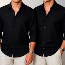 Kit 2 Camisa de Linho Blusa Manga Longa Viscose Praia Masculina Muitas Cores