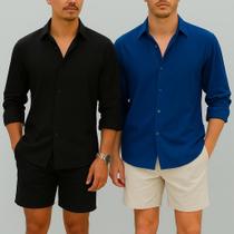 Kit 2 Camisa de Linho Blusa Manga Longa Viscose Praia Masculina Muitas Cores