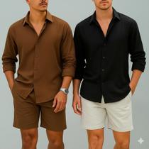 Kit 2 Camisa de Linho Blusa Manga Longa Viscose Praia Masculina Muitas Cores