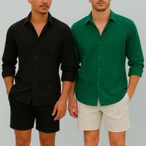 Kit 2 Camisa de Linho Blusa Manga Longa Viscose Praia Masculina Muitas Cores