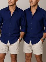 Kit 2 Camisa de Linho Manga Longa Masculina Social Confortável Casual Elegante Leve Verão 2026 Kit 2 Camisa de Linho Manga Longa Masculina Social Confortável Casual Elegante Leve Verão 2026