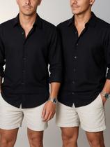 Kit 2 Camisa de Linho Manga Longa Masculina Social Confortável Casual Elegante Leve Verão 2026