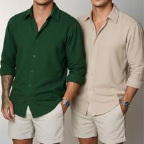 Kit 2 Camisa de Linho Manga Longa Masculina Social Confortável Casual Elegante Leve Verão 2026