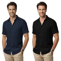 Kit 2 Camisa de linho Masculina para verão praia manga curta fresca moda