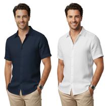 Kit 2 Camisa de linho Masculina para verão praia manga curta fresca moda
