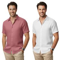 Kit 2 Camisa de linho Masculina para verão praia manga curta fresca moda
