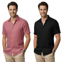 Kit 2 Camisa de linho Masculina para verão praia manga curta fresca moda